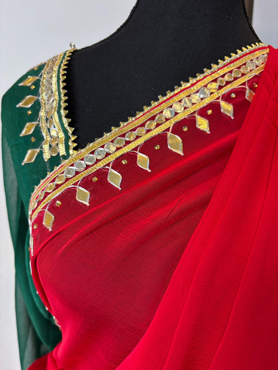 Red Pure Chiffon Zero HandGotta Patti Work Saree