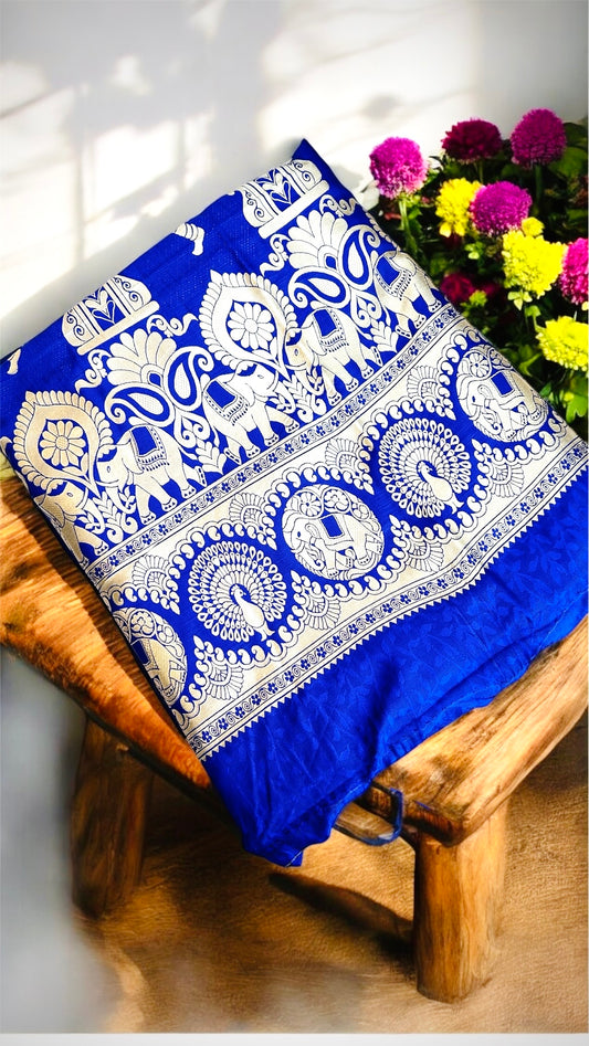 Blue Traditional Banglore Silk Baluchari Saree