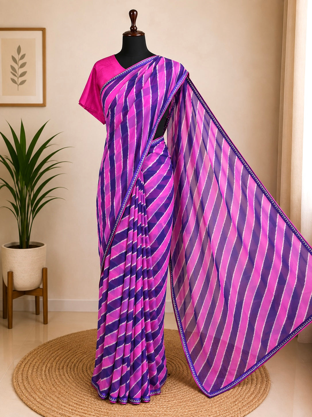 Purple & Rani Pink Designer Leheriya Saree