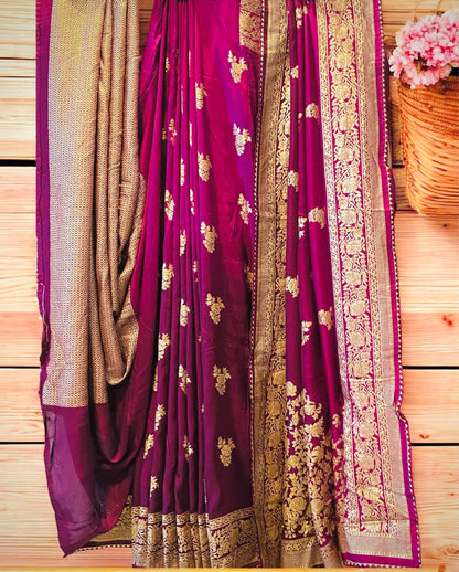 Deep Wine Pure Crepe Silk Saree