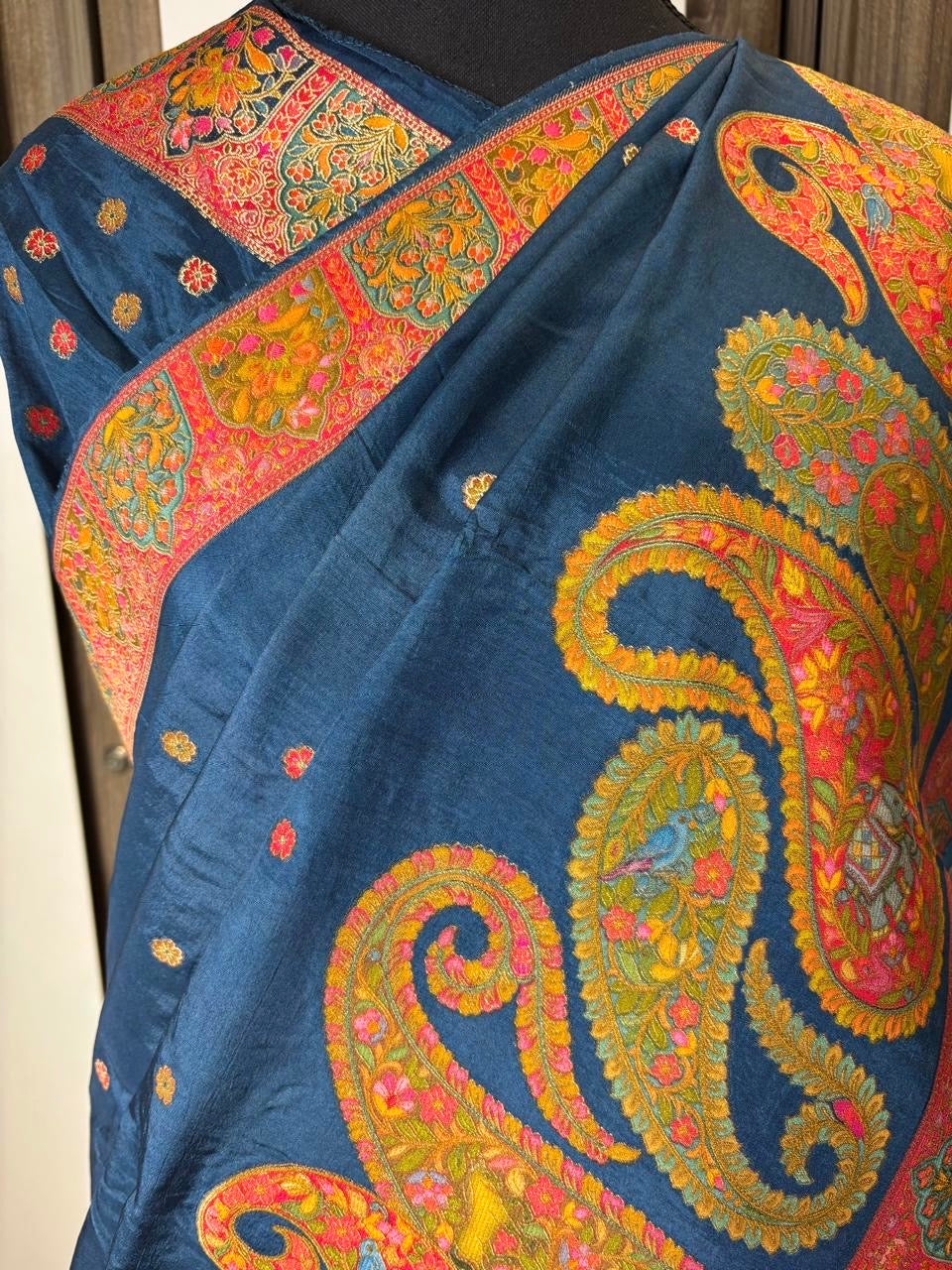 Peacock Blue Pure Pashmina Kani Silk Saree