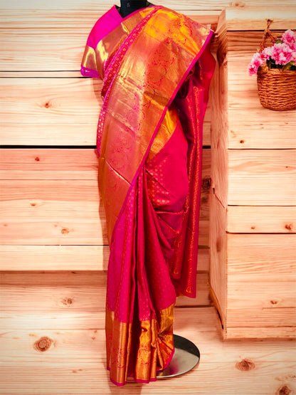 Rani Pink Pure Handwoven Kanjivaram Silk Saree – Exclusive Bridal Collection