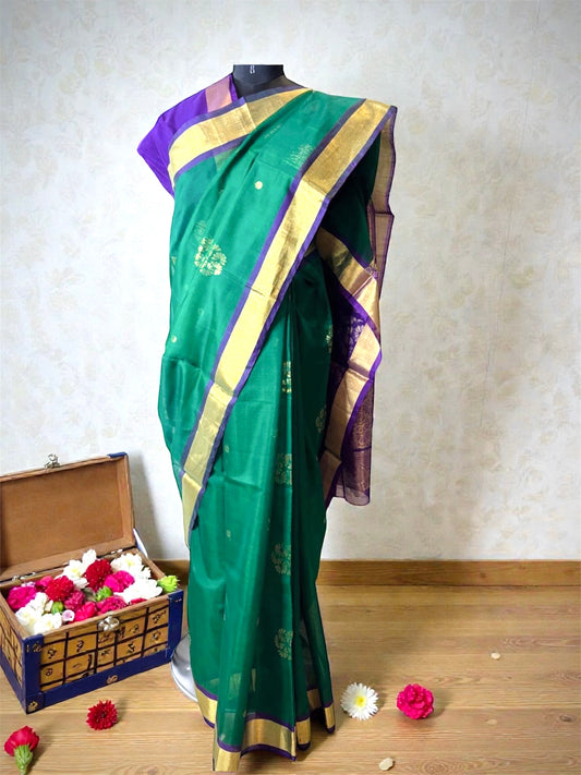 Pure Handloom Kovai Silk Cotton Saree-Green