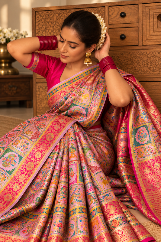 Pure Kani Silk Handloom Saree- Soft Lavender