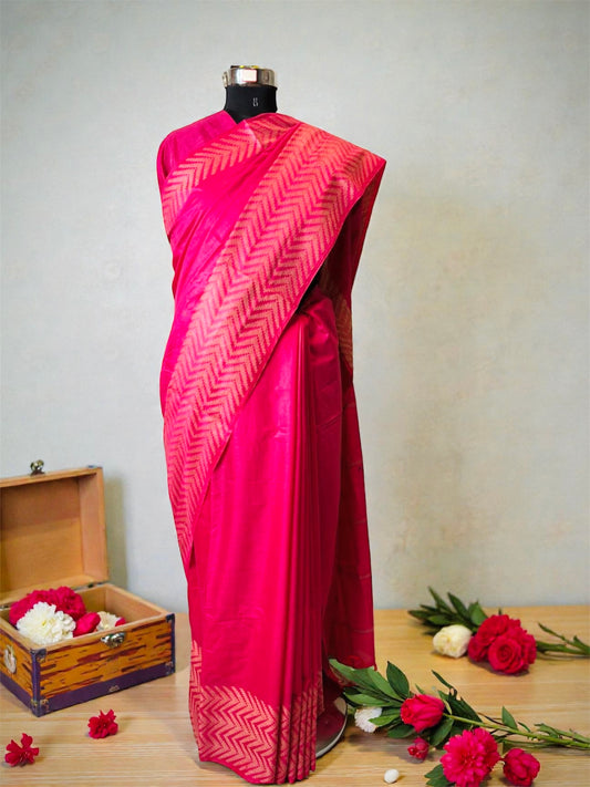 Fuchsia Pink Bhagalpuri Handwoven Tussar Silk Saree