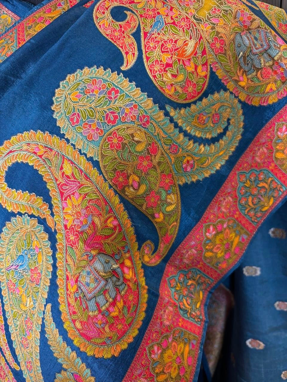 Peacock Blue Pure Pashmina Kani Silk Saree