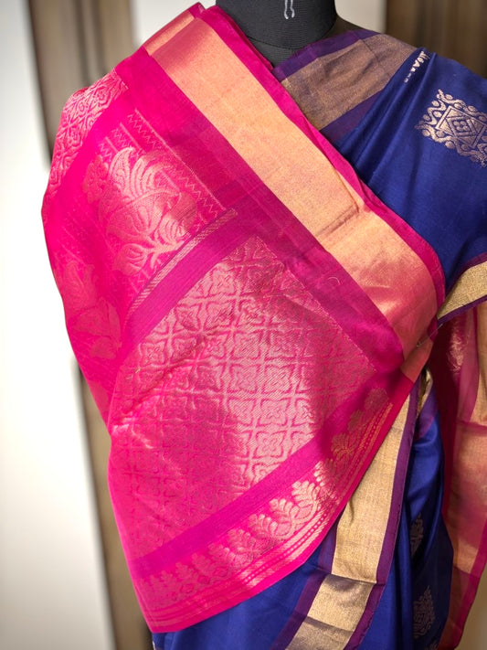 Pure Handloom Kovai Silk Cotton Saree- Blue