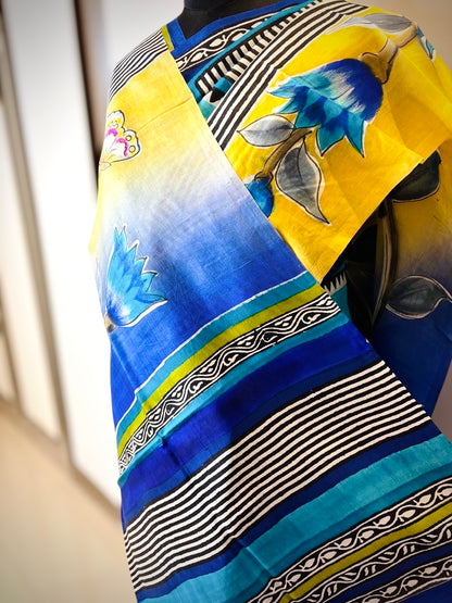 Blue Pure Handwoven Bishnupuri Silk Saree