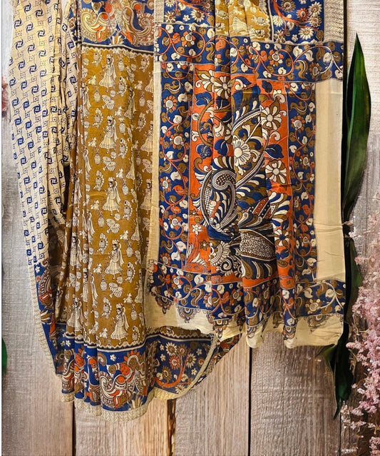 Pure Cotton Handloom Kalamkari Saree- Beige