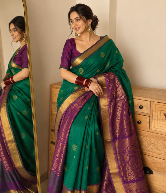Pure Handloom Kancheepuram Silk Saree -Green