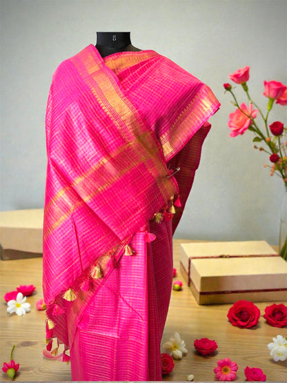 Rani Pink Mangalgiri Silk Saree