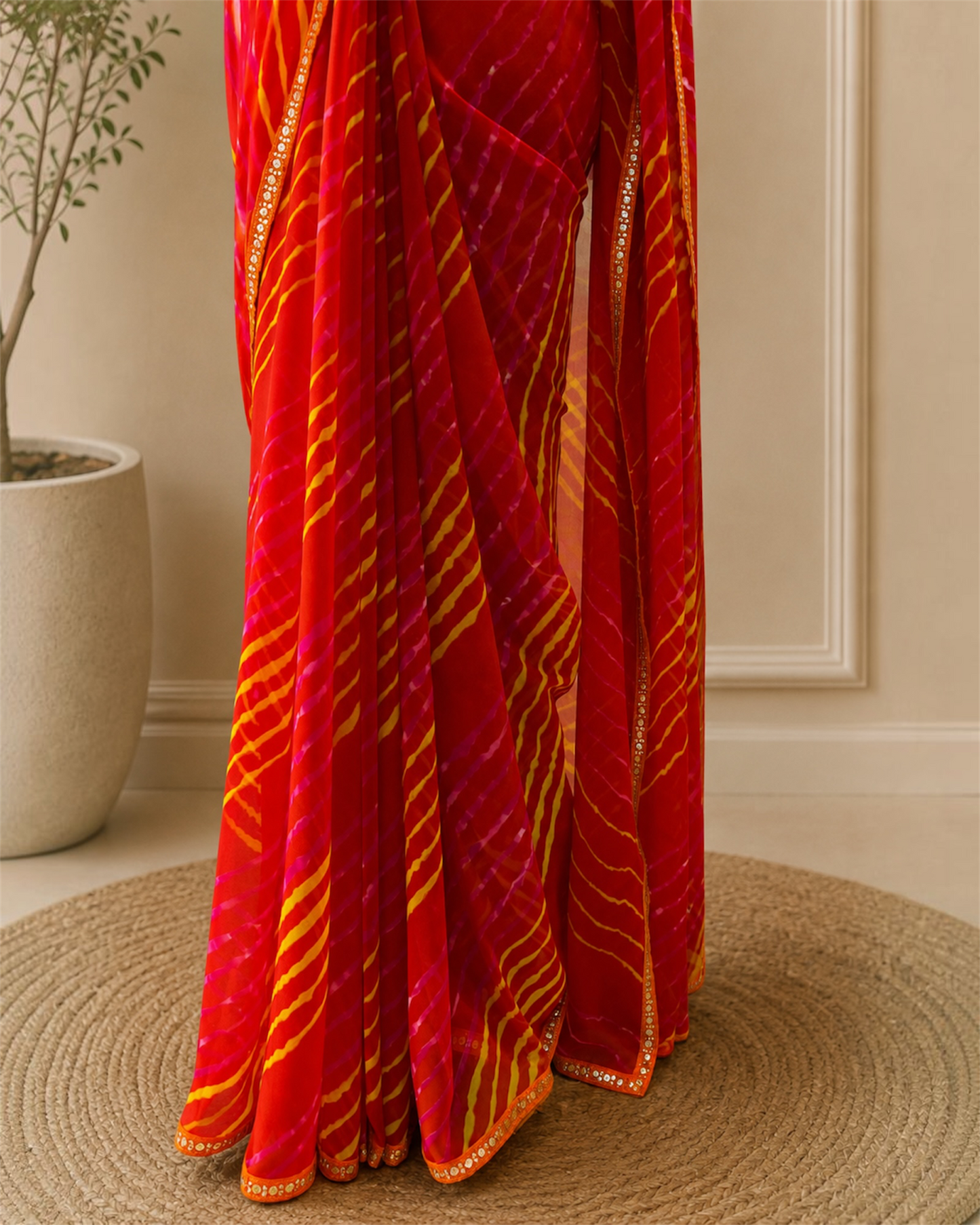 Red Georgette Leheriya Saree