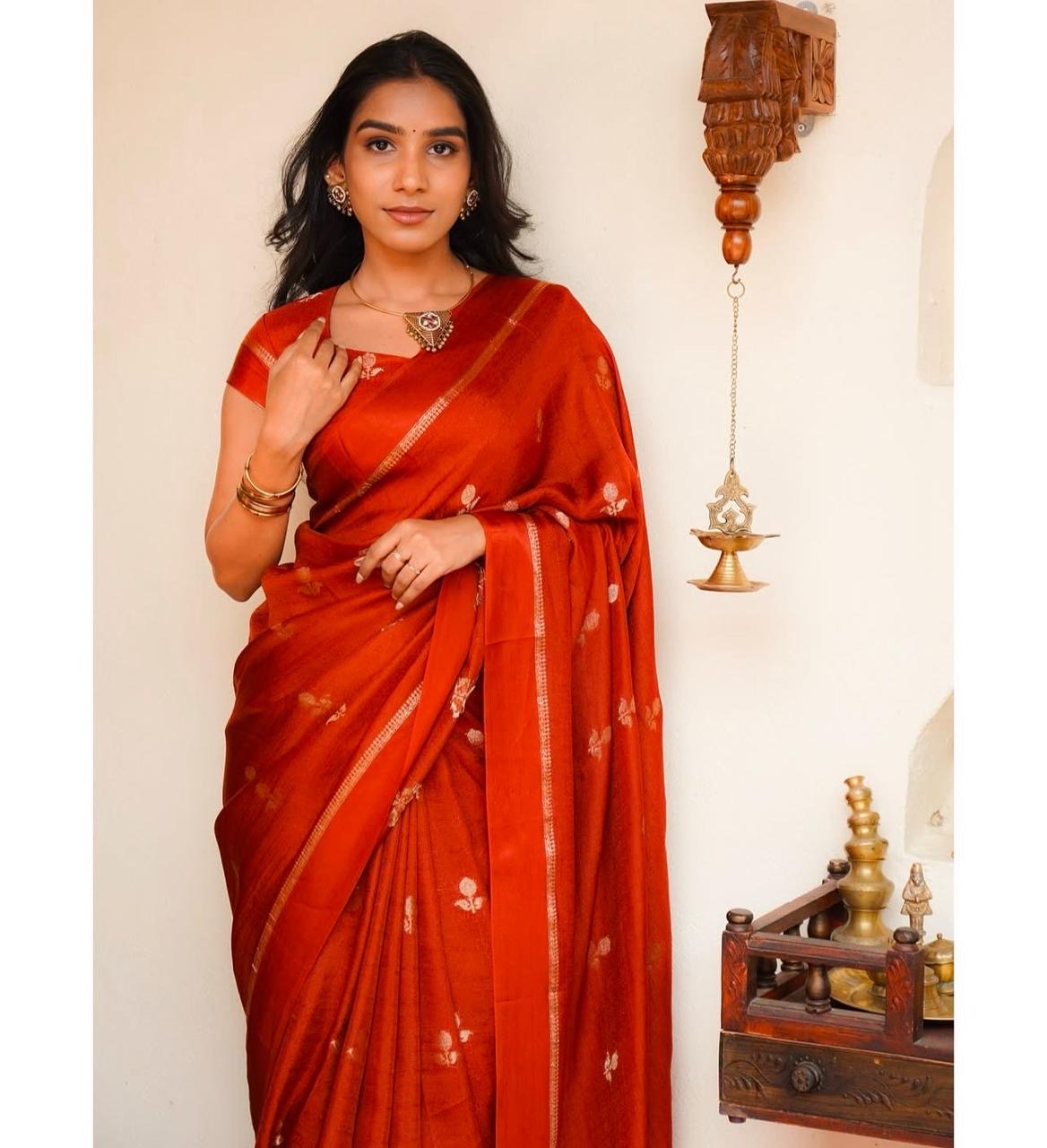 Rust Orange Viscose Silk Saree