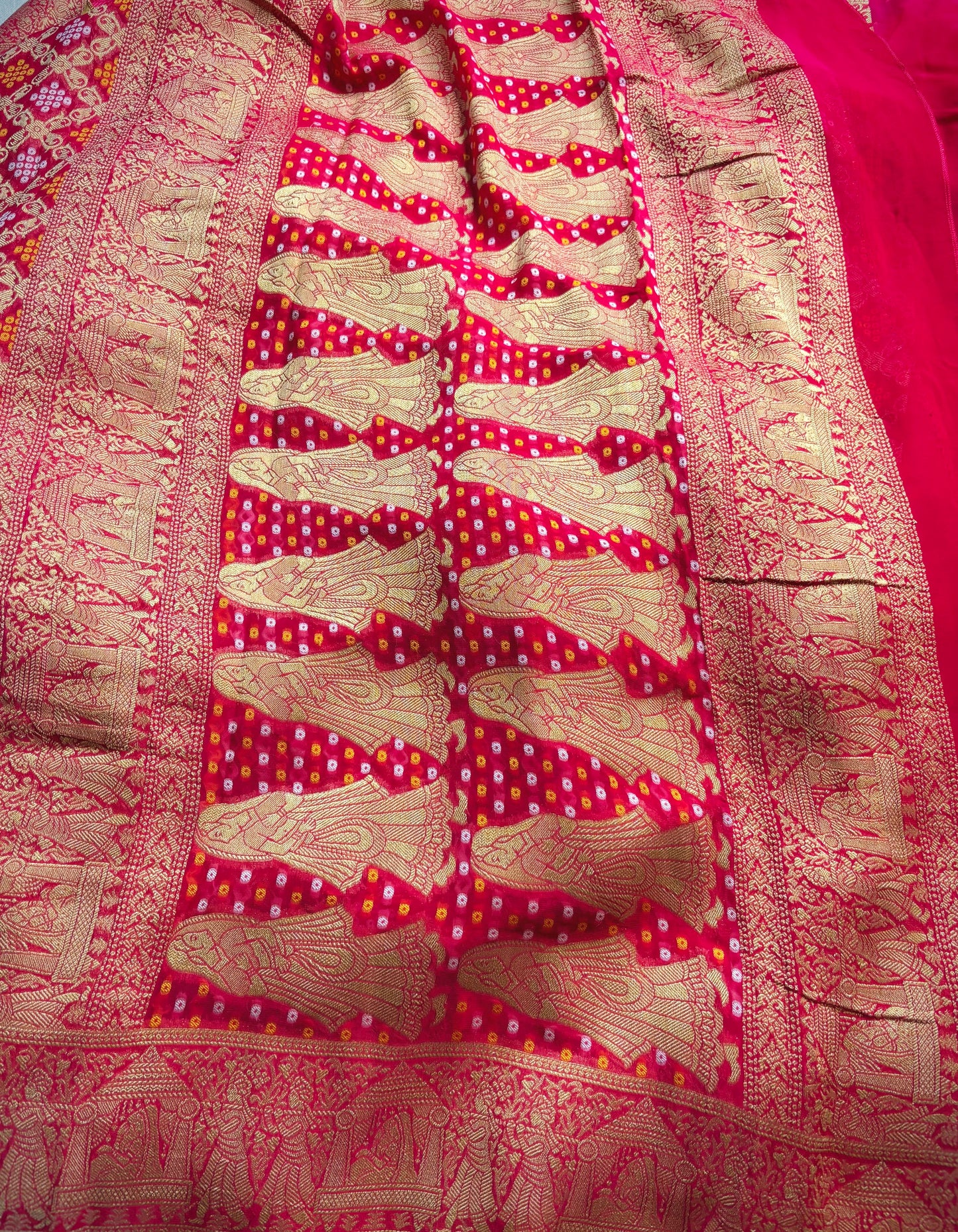Pure Viscose Khaddi Georgette Gharchola Saree- Rani Pink