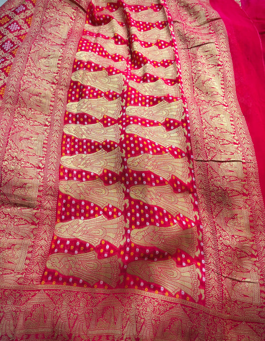 Pure Viscose Khaddi Georgette Gharchola Saree- Rani Pink