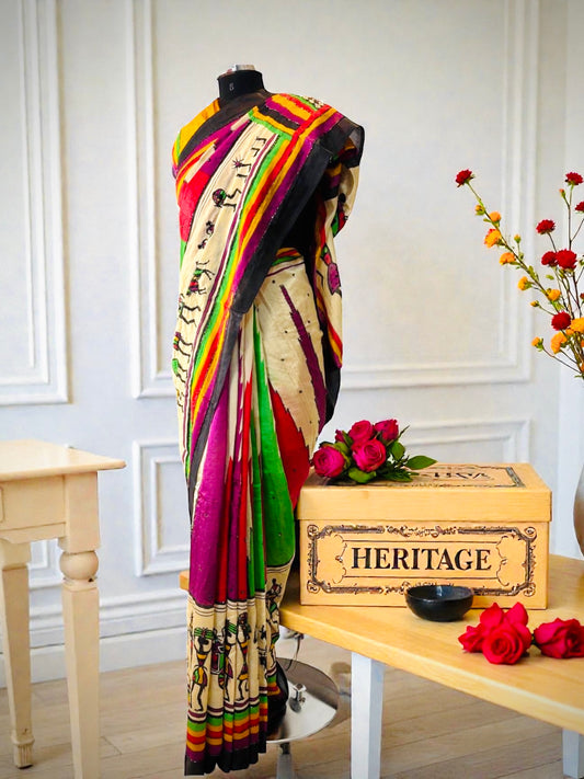 Designer Multicoloured Silk Saree with Cutdana work