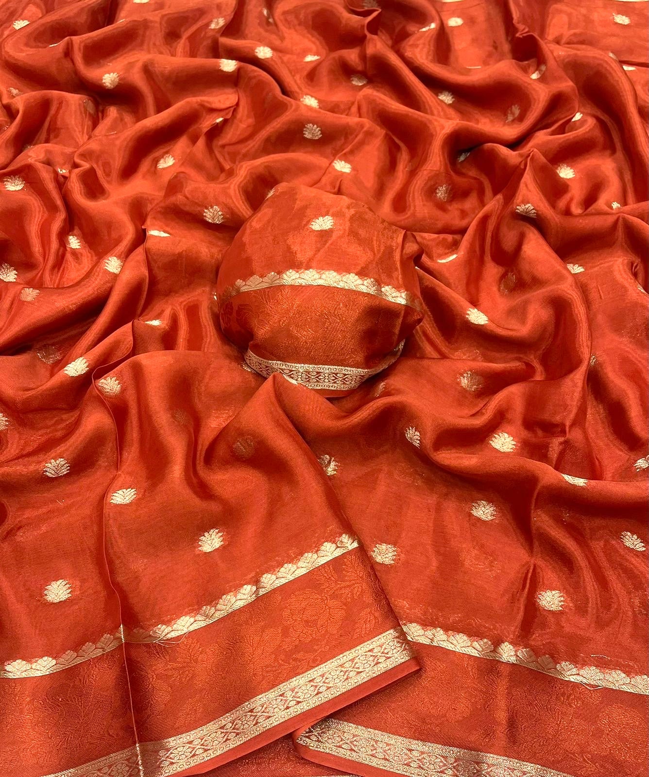 Rust Orange Viscose Silk Saree