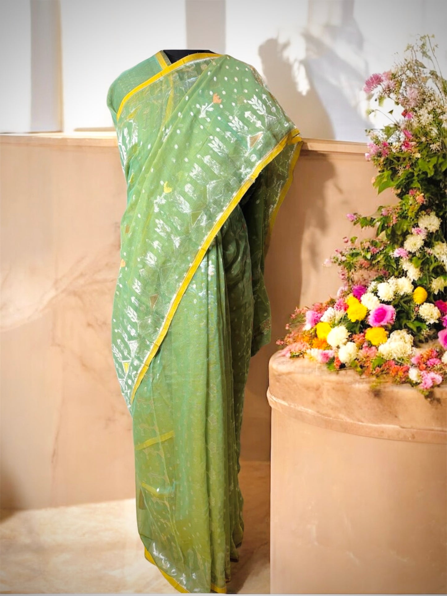 Green Pure Handwoven Dhakai Jamadani