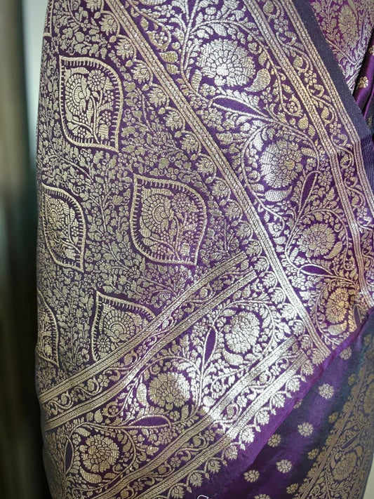 Purple Semi Banarasi Saree
