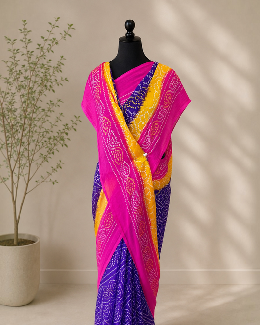 Rajputi Chiffon Bandhani Saree- Blue