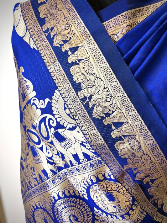 Blue Traditional Banglore Silk Baluchari Saree