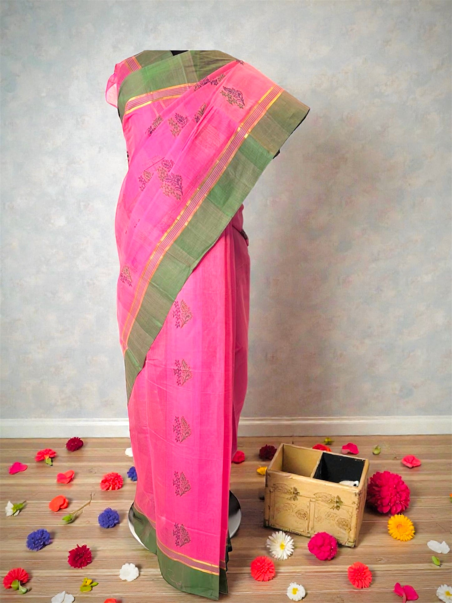 Baby Pink Pure Handwoven Kanchi Cotton Saree