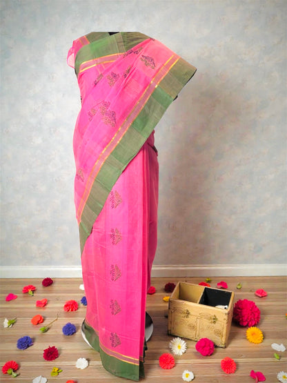 Baby Pink Pure Handwoven Kanchi Cotton Saree