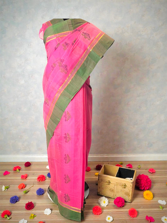 Baby Pink Pure Handwoven Kanchi Cotton Saree