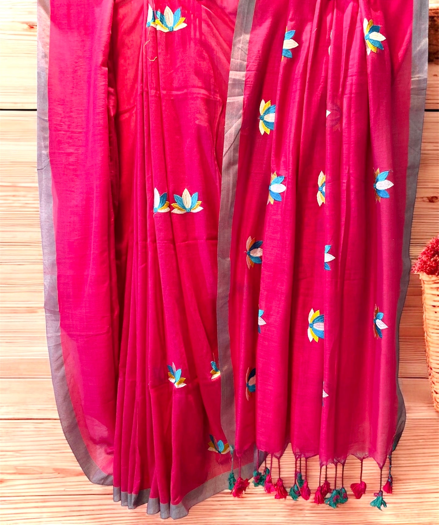Pink Lotus Mul cotton Saree
