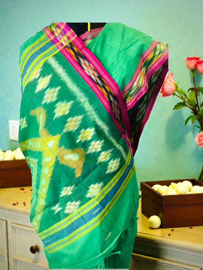 Pochampally Ikat Pure Handloom Mercerised Cotton Saree- Green