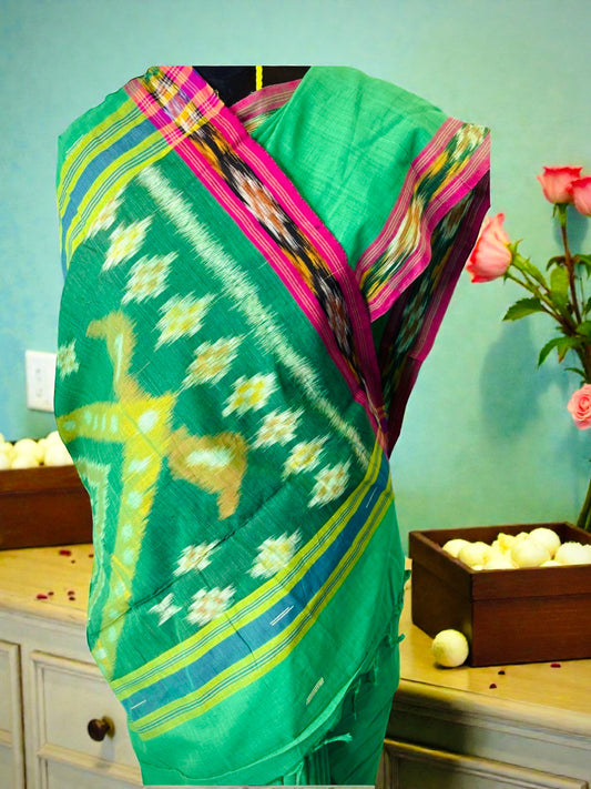 Pochampally Ikat Pure Handloom Mercerised Cotton Saree- Green