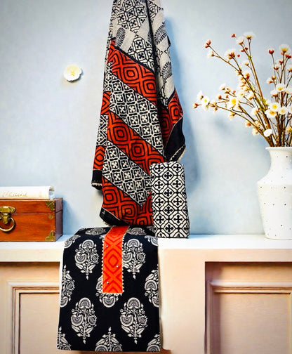 Hand Block Batik Print Cotton 3PC Dress Material 24