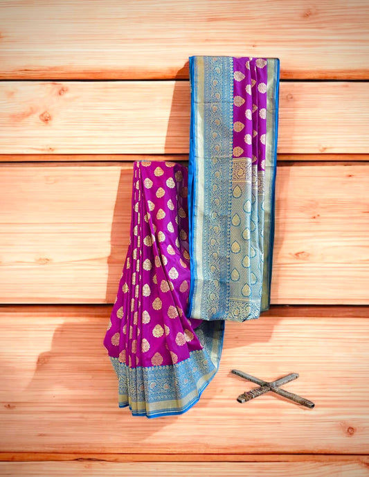 Katan Banarasi Silk Saree – Purple & Turquoise Blue (Bridal Collection)