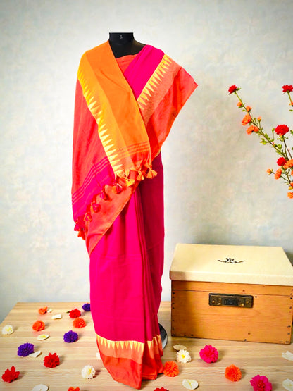 Pure Handloom Khaddi Cotton- Rani Pink