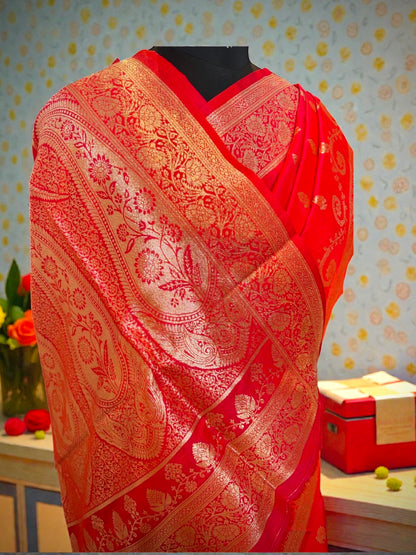 Bridal Red Semi Banarasi Saree