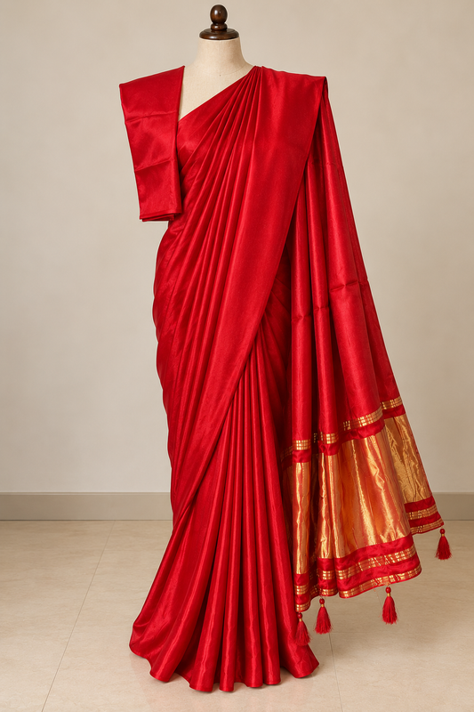 Pure Modal Silk Lagdi Patta Saree- Red