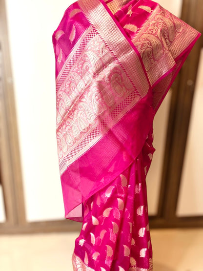 Handwoven Kora Banarasi Silk Saree