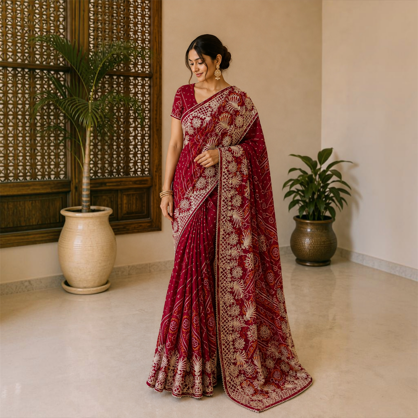 Maroon Red Heavy Gotta Patti Rajputi Georgette Saree