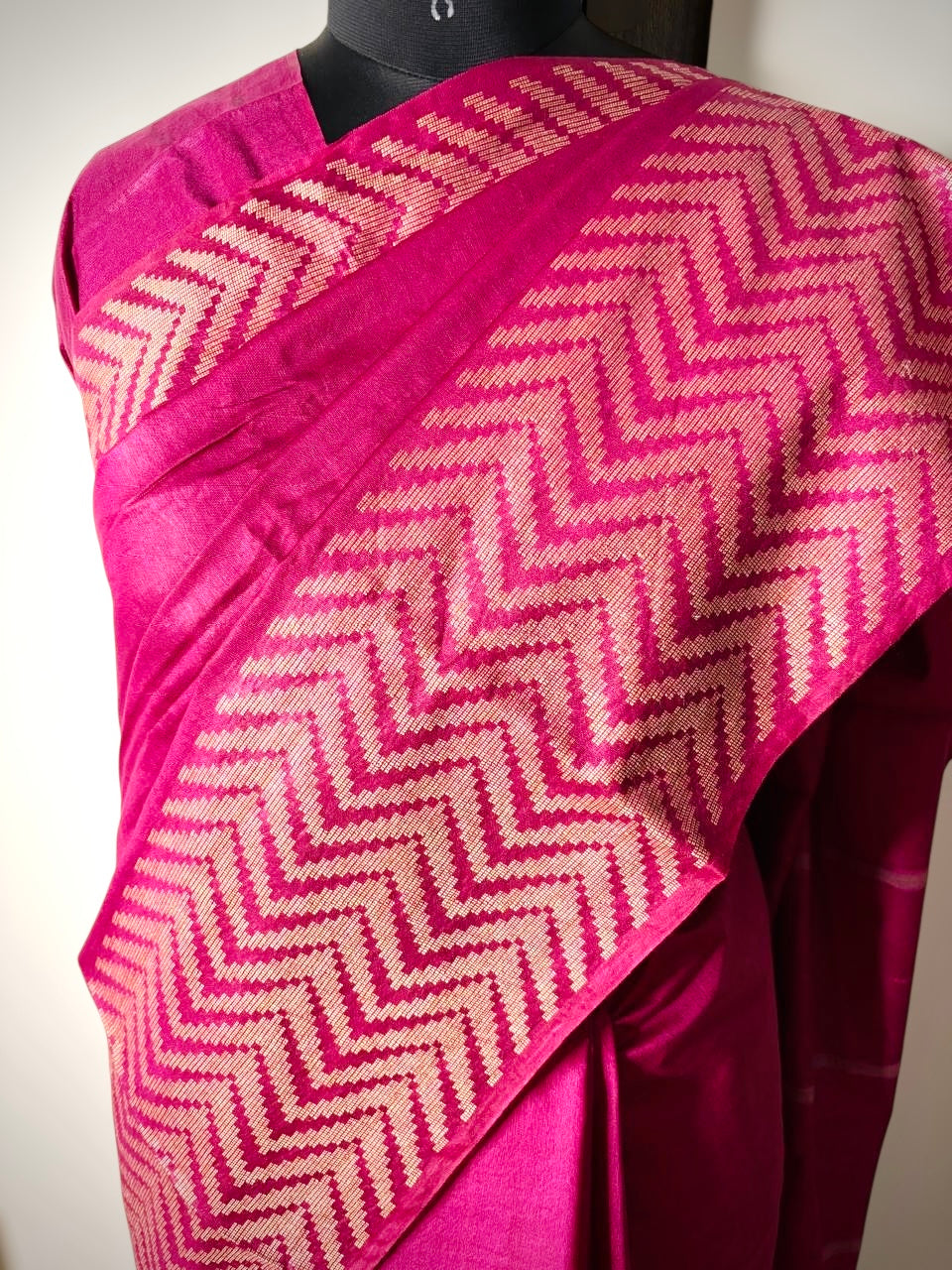 Rani Pink Pure Bhagalpuri Handwoven Tussar Silk Saree
