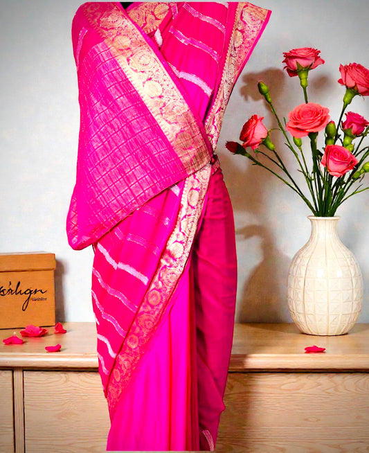 Pink Sequins Hand Embroidered Pure Chinon Saree