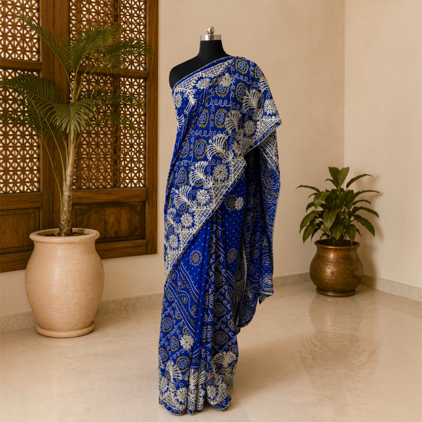 Royal Blue Heavy Gotta Patti Rajputi Georgette Saree