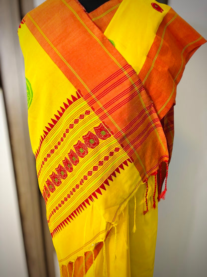 Yellow Pure Cotton Assam Handloom Saree