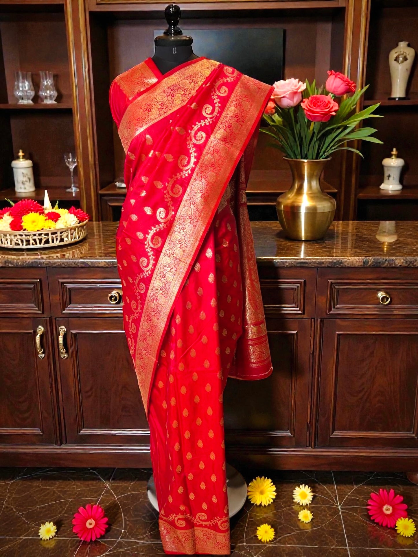 Bridal Red Semi Banarasi Saree