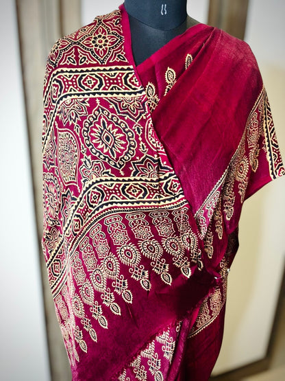 Pure Modal Silk Ajrakh- Plum