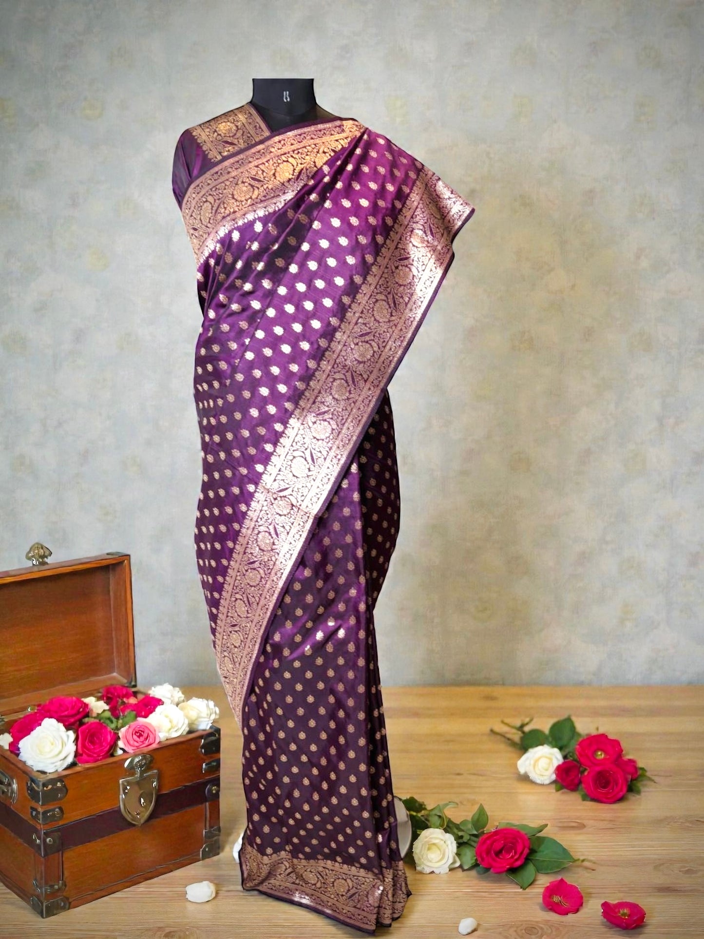 Purple Semi Banarasi Saree