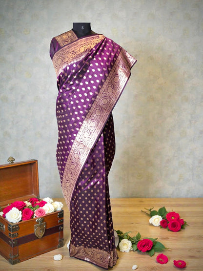Purple Semi Banarasi Saree