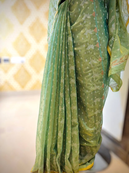 Green Pure Handwoven Dhakai Jamadani