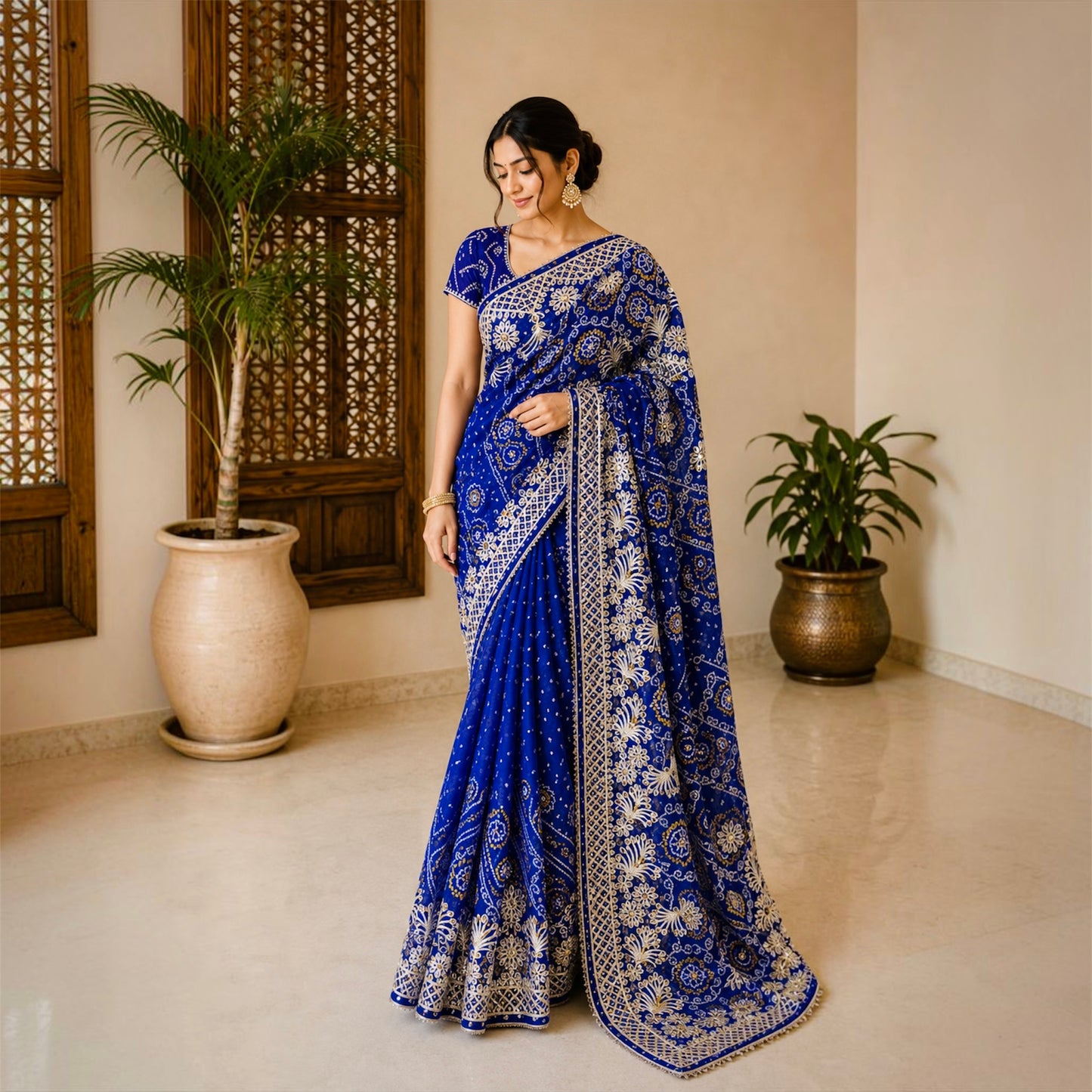 Royal Blue Heavy Gotta Patti Rajputi Georgette Saree