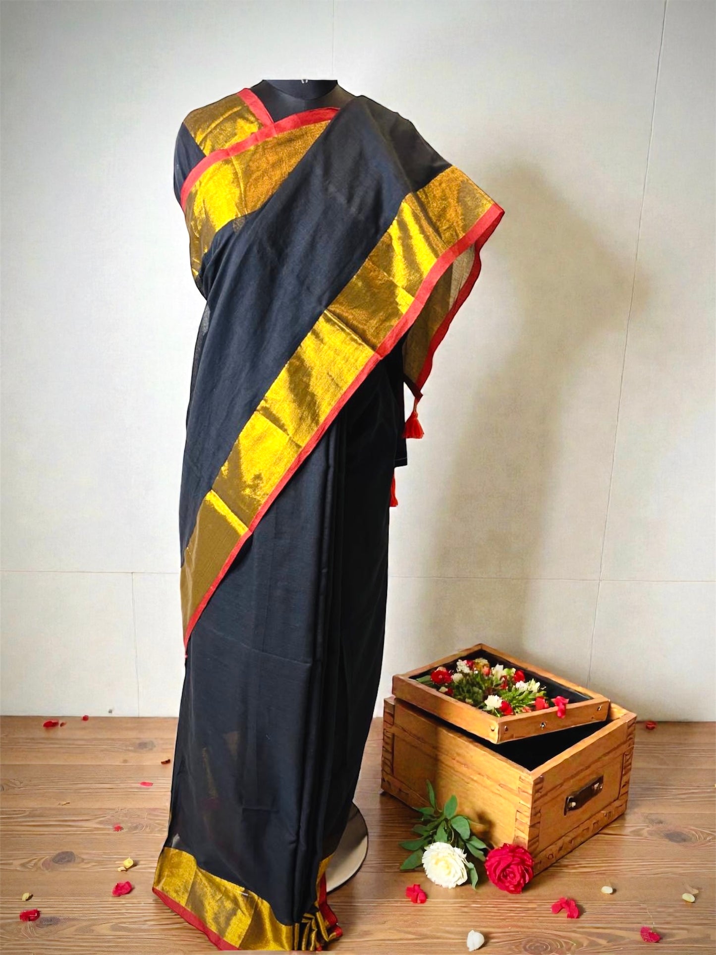 Mul Cotton Saree- Black