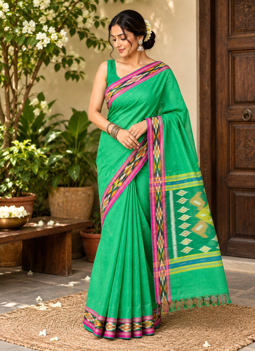 Pochampally Ikat Pure Handloom Mercerised Cotton Saree- Green